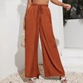 thumbnail image 3 of QLEICOM Women's Wide Leg Pants Casual Trousers Straight Leg Drawstring Elastic High Waist Loose Comfy Trousers with Pockets Red XXL, US Size 12, 3 of 7