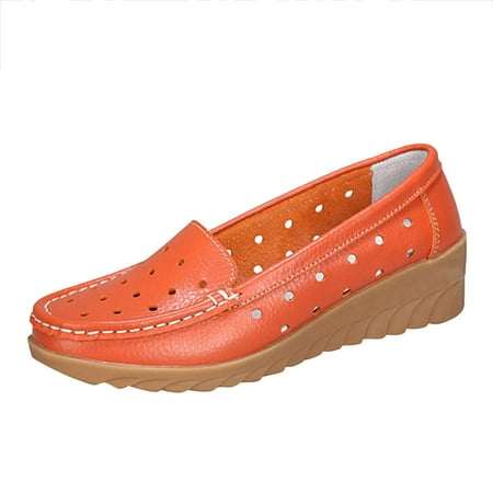 

Larisalt Flats Shoes Women Womens Casual Leather Flat Mules Sandals Closed Toe Backless Comfortable Lightweight Fashion Loafer Orange