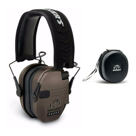 Walkers Razor Slim Electronic Shooting Hearing Protection Muff (Earth) with Case