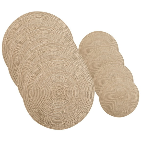 Koolleo 8pcs Dining Table Round Placemat Practical Tableware Mat Nordic Style Woven Cushion for Kitchen Ware