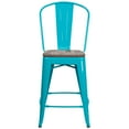 thumbnail image 6 of Flash Furniture Carly 24" High Crystal Teal-Blue Metal Counter Height Stool with Back and Wood Seat, 6 of 7