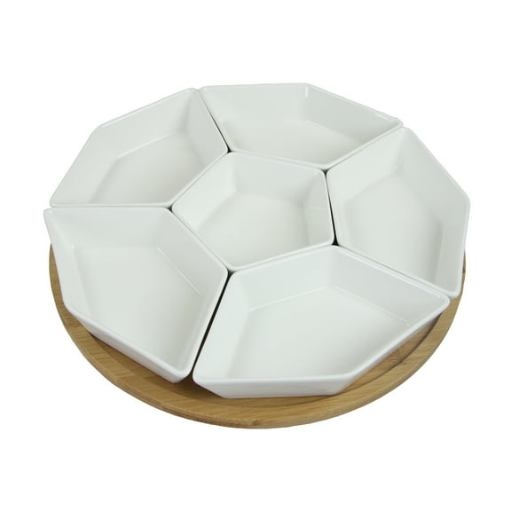 Elama Signature 12 inch 7 Piece Condiment Server Set with a Bamboo Lazy Suzan Serving Tray