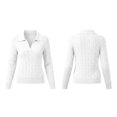 thumbnail image 4 of Fewfanhot Sweaters for Women Cable Knit Long Sleeve Polo V Neck Fall Outfits Collared Cropped Waist Length Pullover Sweater Top, 4 of 9