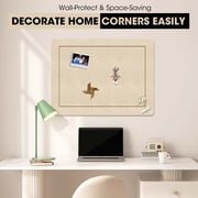 Bulletin Board, 24 x 18 inches Decorative Felt Pin Board, Vision Board Cork Board Alternative for Wall, Foldable Photo Board with 15 Pushpins - Oatmeal
