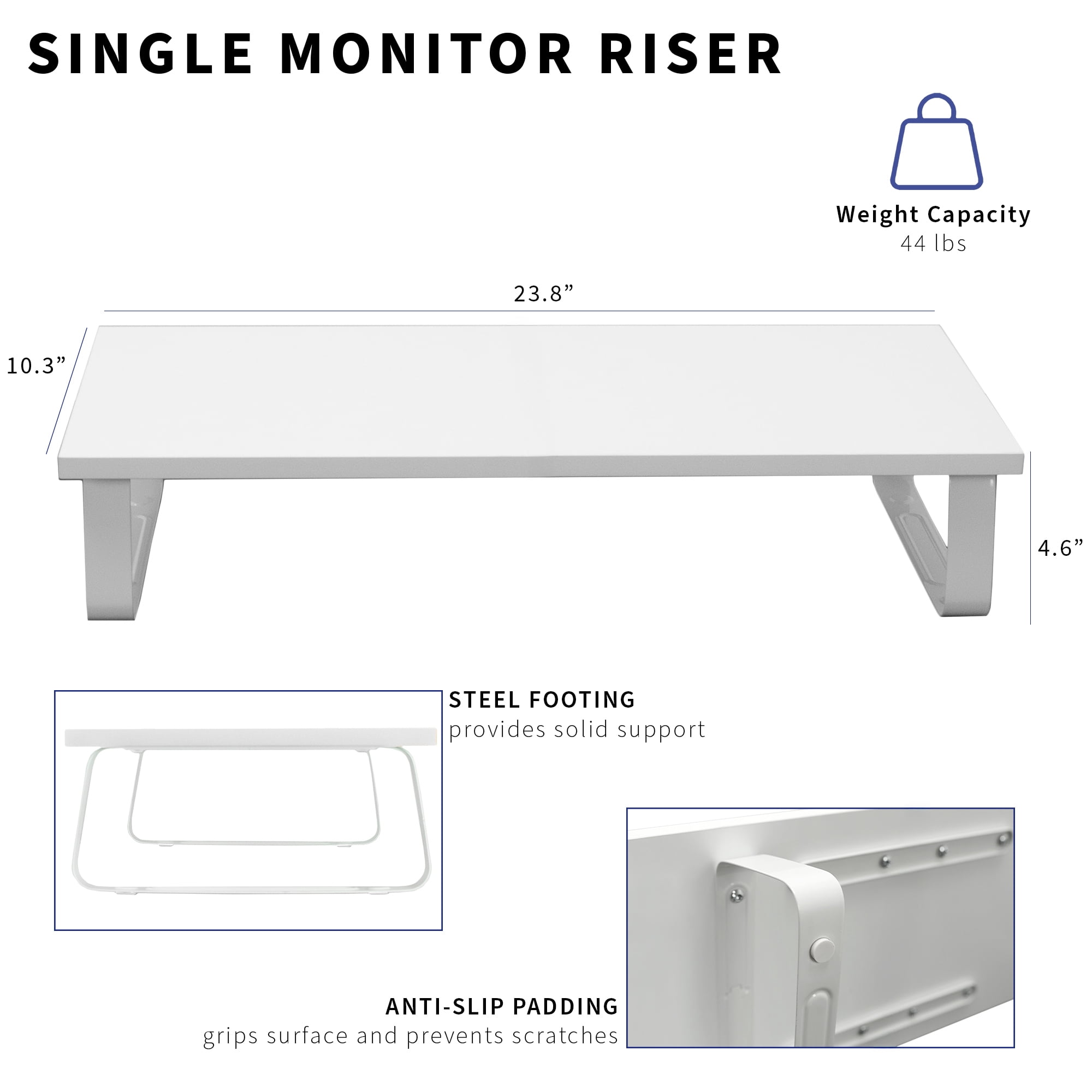 VIVO White Wood 24" Wide Desktop Stand Ergonomic TV Monitor Riser Desk Organizer
