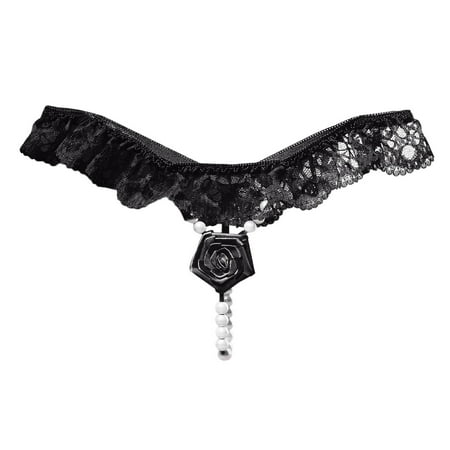 Crochless Panties 1 Piece Black Lace Panties Womens Thong Underwear See Through Panties One Size