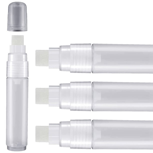 Paquete de 4 BolíGrafos de Pintura, Marcador Permanente AcríLico VacíO de 15 Mm, Rotulador Blanco Transparente, Rotuladores Recargables VacíOs de Punta Fina
