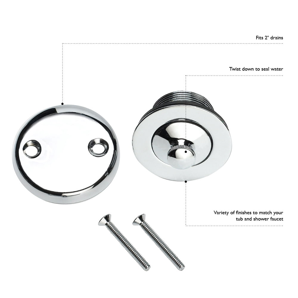 Design House Lift and Turn Bath Drain Plug Kit with 2-Hole Overflow Faceplate, Polished Chrome