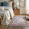 thumbnail image 4 of Lahome Decor 4'x6' Boho Tribal Area Rug ,4x6 ft Non Slip Machine Washable Rugs Foldable Vintage Rug Low Pile Durable Carpet for Living Room Bedroom Dining Room Office Farmhouse,Sky Blue, 4 of 9