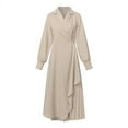 thumbnail image 4 of IROINNID Maxi Dress for Women Loose Long Sleeve Loose Dress Solid Turn Down Collar Classic Dress Sales,Beige, 4 of 5