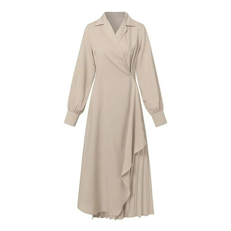 DailyTrove Women's Beige Wrap Midi Dress - Polyester Casual & Office Wear,  Elegant for Daily & Work Outings - Walmart.com