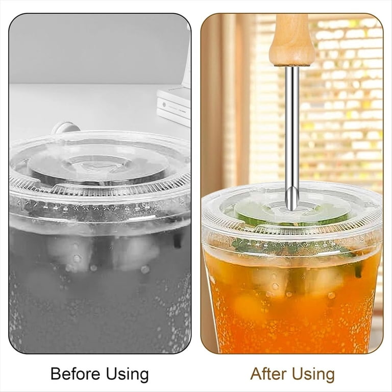 EBQOSK Straw Hole Puncher With Wooden Handle – Stainless Steel Tool For Plastic Cups & Containers