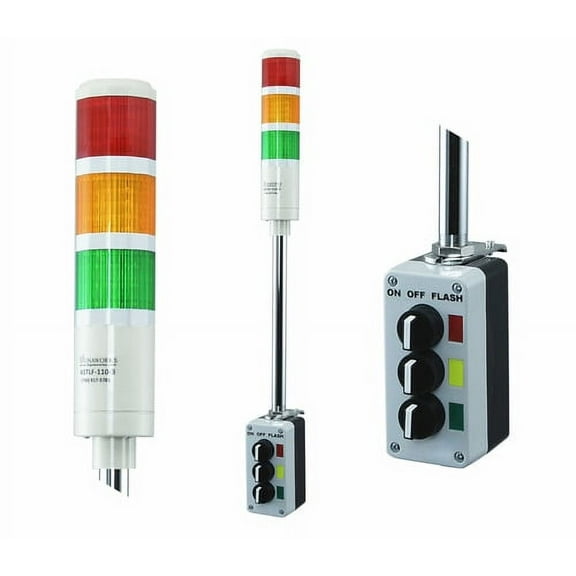 Signaworks 3 Stack Super Bright LED Andon Tower Light, 3 Pos On-Off-Flash, Red/Amber/Green, 8 ft Power Cord, Plug & Play Ready