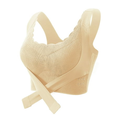 Crunowin Women s Lace Bra  Traceless Bra Pad Sports Wireless Side Buckle Breast Strap Everyday Underwear Khaki XL