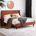 thumbnail image 6 of Einfach Full Size Platform Bed Frame with Fabric Upholstered Wingback Headboard, Burnt Orange, 6 of 6