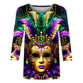 thumbnail image 5 of SOOMLON Mardi Gras Blouses for Women Tuesday Shirts Carnival Themed Party 3/4 Sleeve Outfits Fancy Mask Graphic Tshirts Casual Round Neck Tops New Orleans Parade Pullovers 2025 Multicolor XL, 5 of 5