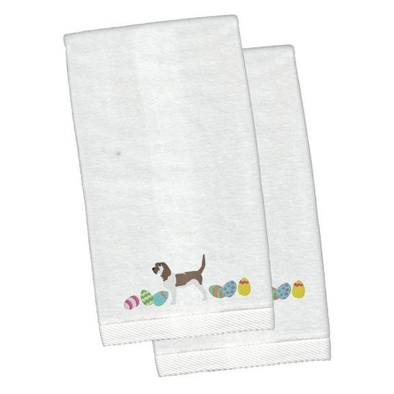 Grand Basset Griffon Easter White Embroidered Plush Hand Towel Set of 2