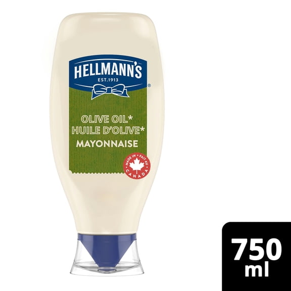 Hellmann’s Olive Oil Mayonnaise, Ideal for Fries, Burgers and Salads, Made with Canadian Free‑Run Eggs and Canola Oil, 750 ml