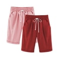 thumbnail image 2 of CQONEPT 2 Pack Summer Shorts for Girls Casual Bermuda Athletic Long Shorts Elastic Waistband Pant with Pockets 3-13 Years Pink 5-6Years, 2 of 4