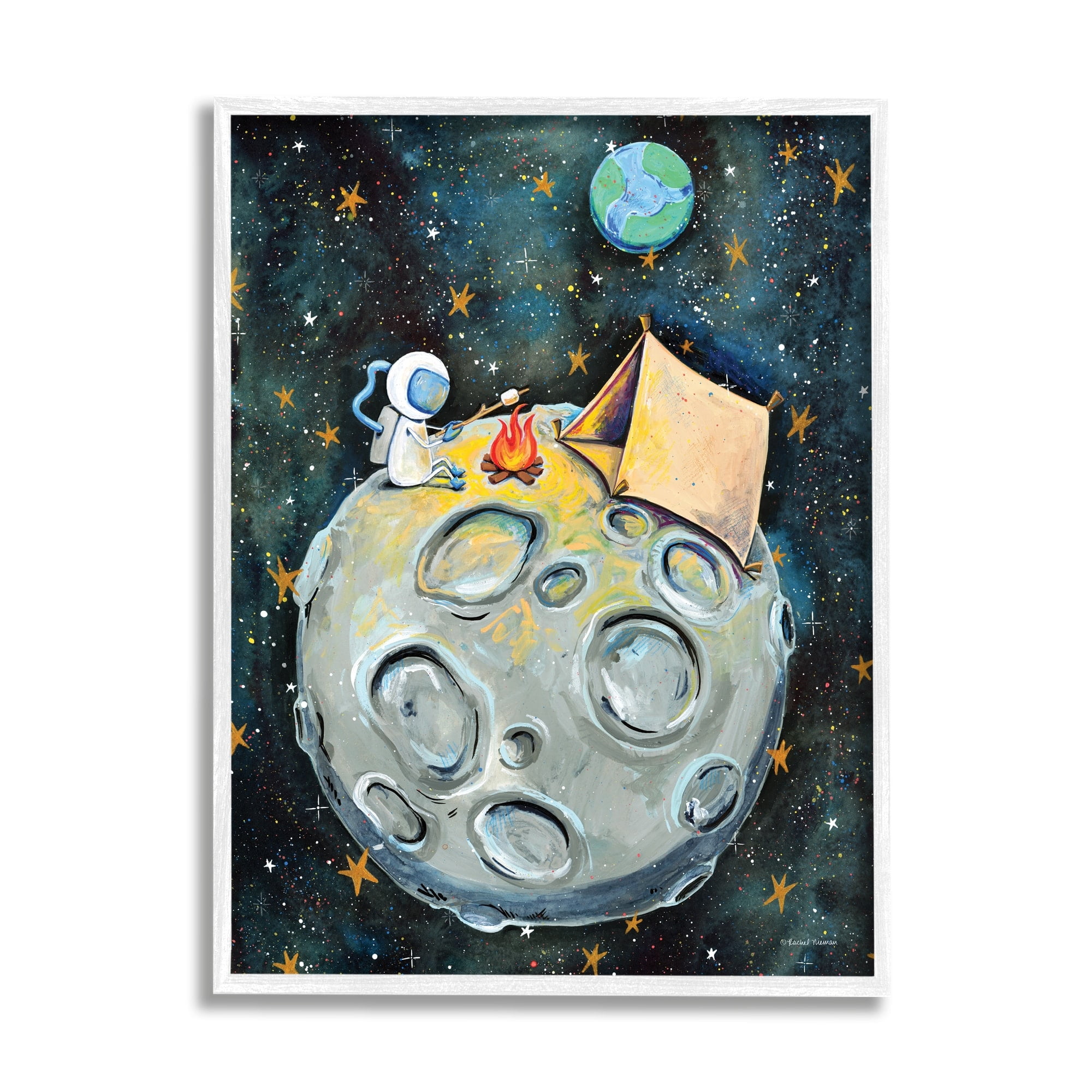 Stupell Industries Astronaut Camping Moon Whimsical Stars Outer Space Framed Wall Art, 16 x 20, Design by Rachel Nieman