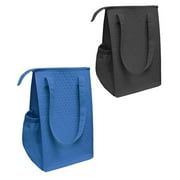 Insulated Thermo Tote Lunch Bag Wine Cooler Tote Reusable Tall Water Bottle Carrier For Adults Men Women I Black & Royal (Pack of 2 for Price of 1)