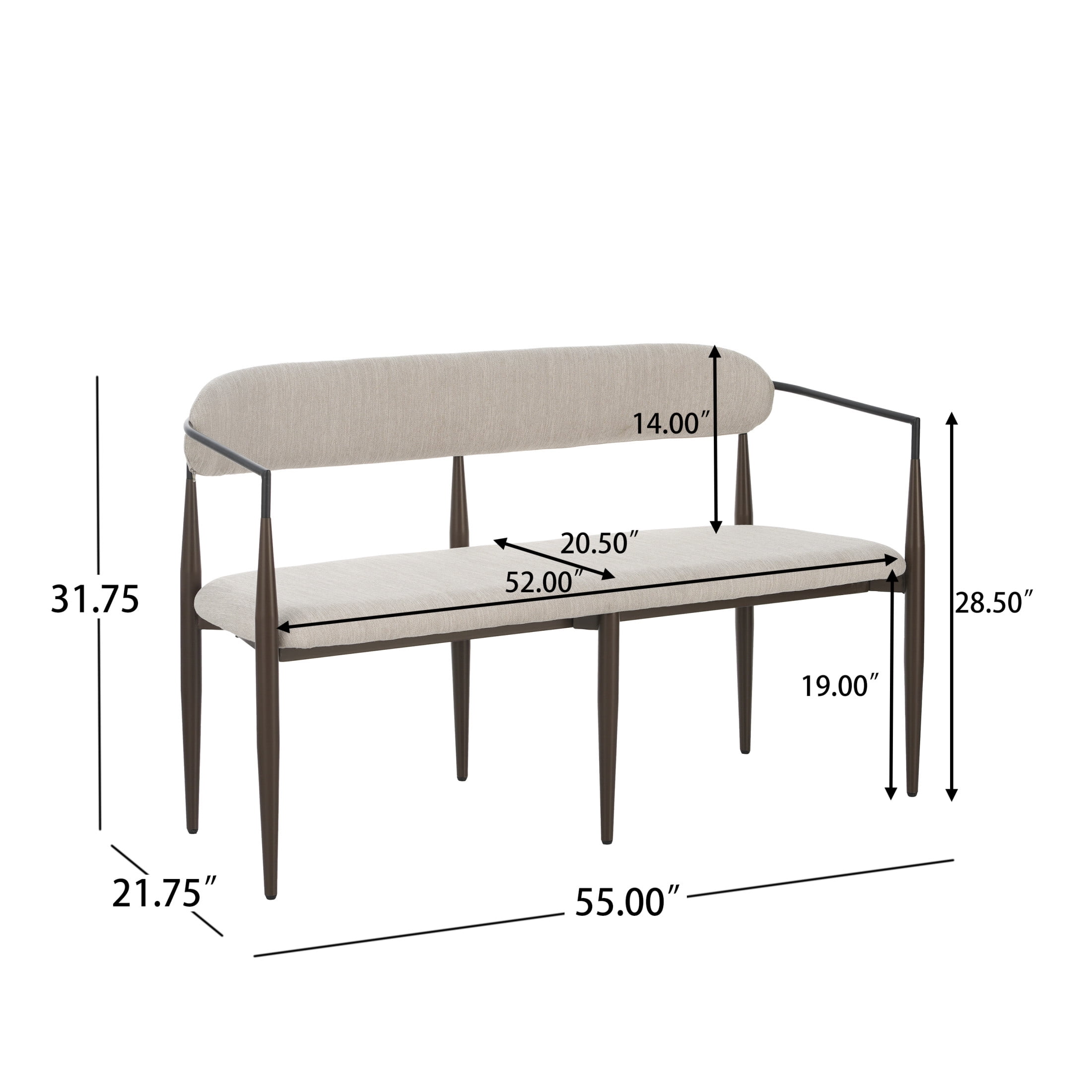 Christopher Knight Home Minimalist Fabric Upholstered Loveseat with Metal Frame, Dark Coffee
