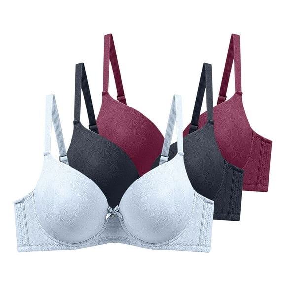 Tumotour 3Pc Minimizer Bras for Women Plus Size Underwire Comfort Push Up Bras with Adjustable Straps Lifting Printed Supportive Tshirt Bra Seamless Lightly Smoothing Everyday Bras