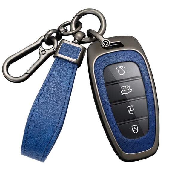 Smart Key Fob Cover for Hyundai Sonata Santa Fe Tucson 2020 2021 2022 2023 Accessories with Keychains Alloy PU Leather Material Key Case Holder Cover