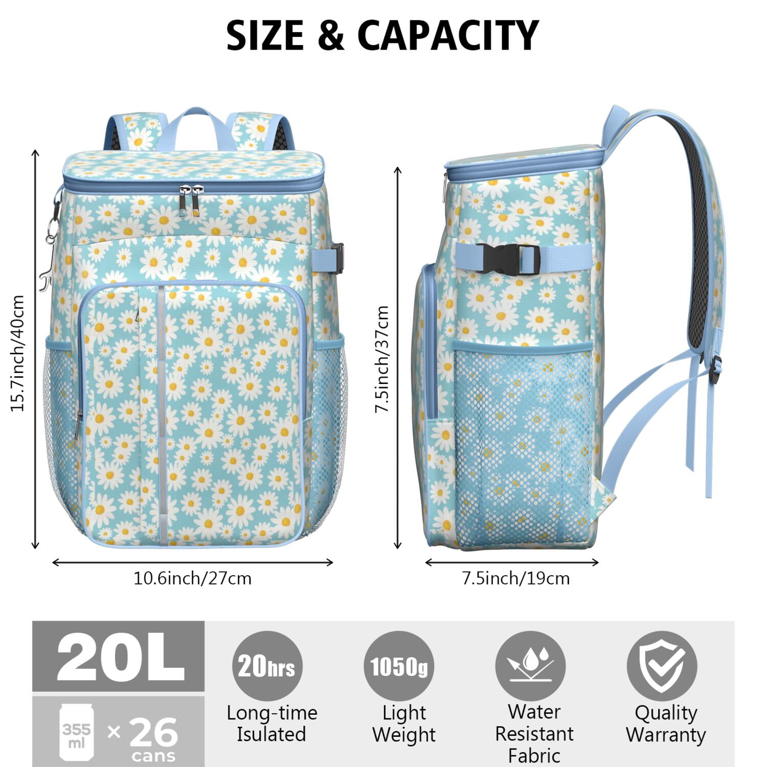 Travel Cooler Bag - Sunflower Camping Beer Cooler Backpack with Bottle Opener- Waterproof Insulated Picnic Backpacks - Cooler Bag for Beach