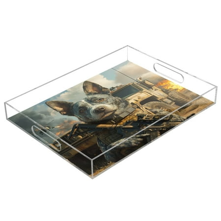 

WOBOGO Acrylic Serving Trays 15.7x11.8 Inch Spill Proof Clear Decorative Organizer with Handle Justice Puppy