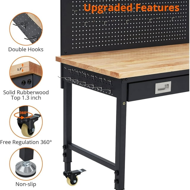 BeesClover 48" X 24" Workbench for Garage,Adjustable Work Bench for Garage,Office,Home,Workshop