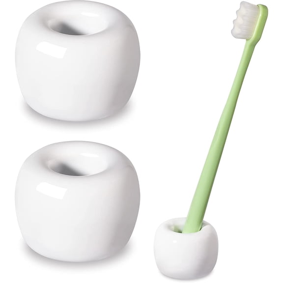 2 Pack Travel Mini Ceramics Toothbrush Holders Bathroom Decor Vanity Countertops Space Saver White