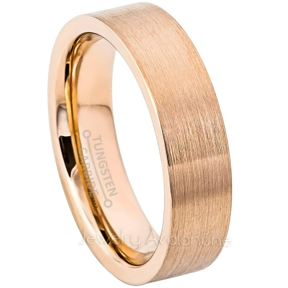 Tungsten Wedding Ring - Band for Mens & Womens- 6mm Pipe Cut Tungsten Ring - Rose Gold IP Tungsten Band