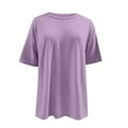 thumbnail image 4 of TKLPEHG Dressy Tops for Women Fashion Round Neck Tshirts Summer Solid Color Short Sleeve T Shirts Lightweight Casual Loose Going Out Tops Blouse(Purple,XL), 4 of 7