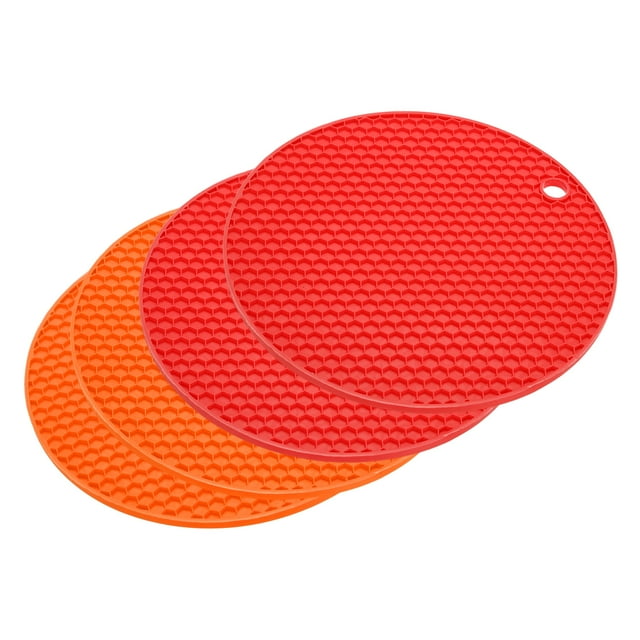 Silicona Salvamanteles para Caliente Ollas y Sartenes 4uds, Multipropósito Caliente Almohadillas Soportes Olla, para Platos, Microondas Estera, Secado Estera-Naranja+Rojo