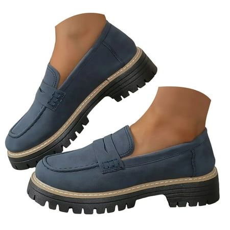 Mepaouo Dress Loafers for Women Leather Platform Mary Janes Shoes Casual Formal Work Shoes(Blue 9)