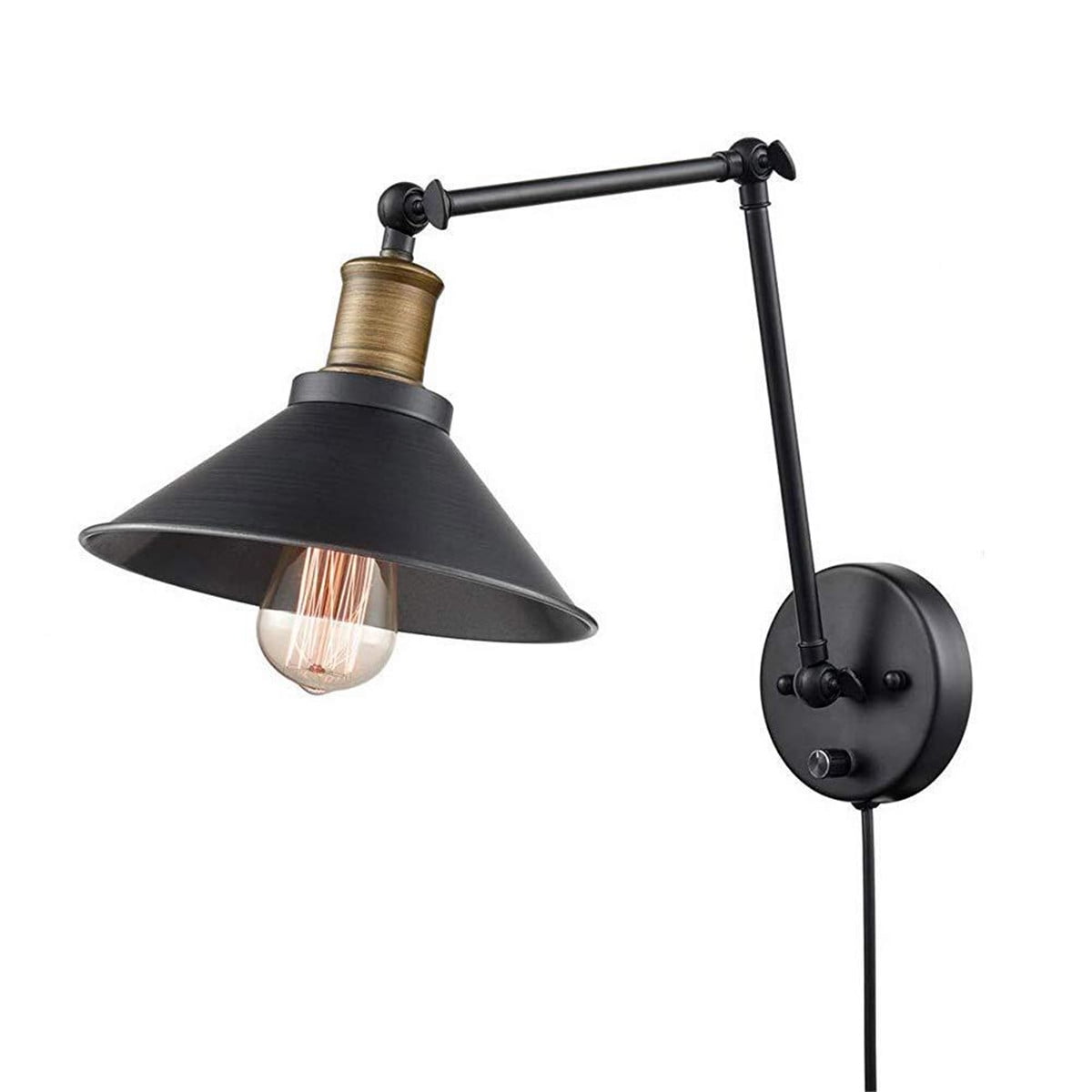 Retro Vintage Swing Arm Iron Wall Sconce Light Fixture 360° Adjustable Wall Lamp 