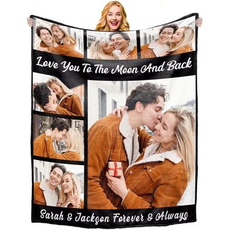 AISENIN Custom Blanket with Picture Text Customized Blanket Throws Personalized Blanket Customizable Blanket Photo Blankets Personalized Birthday Day Gifts for Women Friends Couples