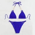 thumbnail image 5 of Women's Split Swimsuit Chain Bag Thong Sexy Cable Halter Strap Solid Fashion Casual Halter Bikini,Blue, 5 of 6