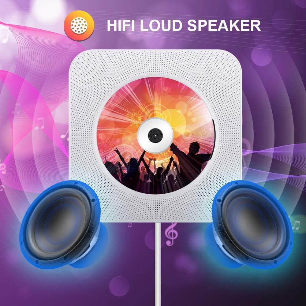Qoosea CD Player Portable Bluetooth Wall Mountable CD Player for Home with Remote Control FM Radio Built-in HiFi Speakers LCD Display MP3 Headphone Jack AUX Input Output