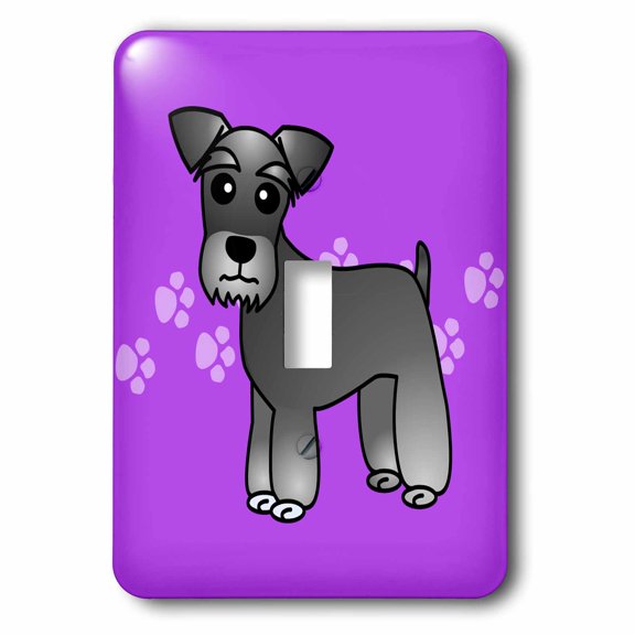 3dRose, Cute Miniature Schnauzer Banded Coat (Salt and Pepper) - Cartoon Dog - Purple with Pawprints, single toggle switch