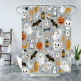 thumbnail image 2 of Spooky Halloween Shower Curtain Pumpkin Bat Witch Skull Boho Ghotic Alchemy Magic Scary Funny Cute Cartoon Icons Holiday Happy Halloween Party Fabric Bath Curtain set with Hook，Grey, 2 of 3