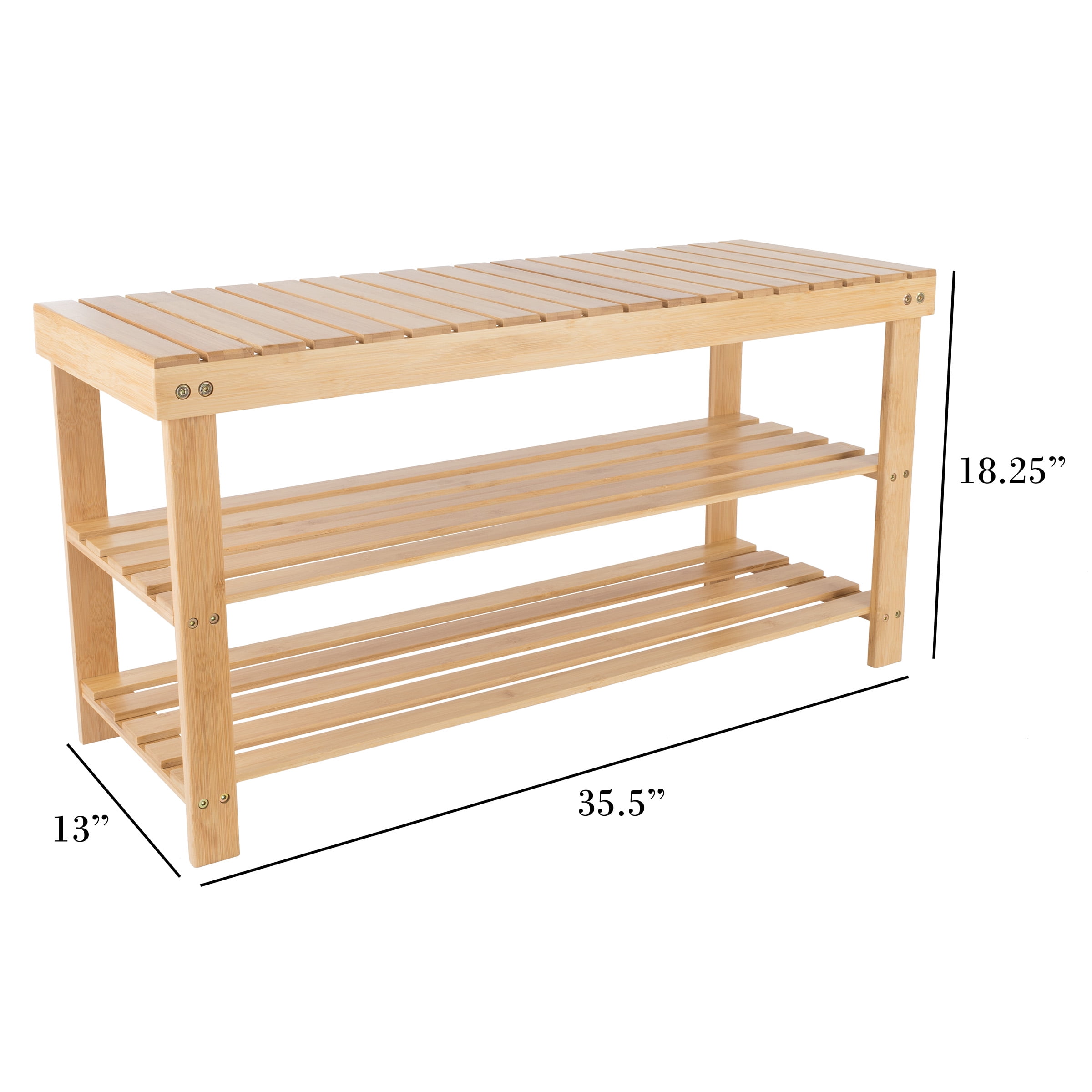 Bamboo Shoe Rack Bench with 2 Shelves-Eco-Friendly Natural Wood Seat Storage and Organization-For Bedroom, Entryway, Hallways, Closets by Lavish Home