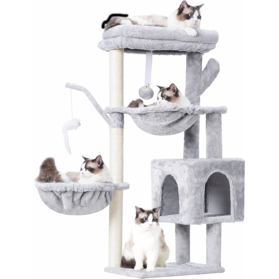 Cozy Light Gray Heybly Cat Tree Tower with Scratching Post 39.4 Inches