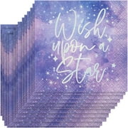 Purple Galaxy "Wish PriNst Upon a Star" Beverage Napkins - Pack of 16 - Iridescent Foil Stamped, Perfect for Parties & Events