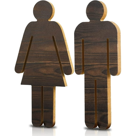 2 Pieces Restroom Sign Wooden Restroom Standing Sign Male and Female Sign for Business Home Office and Restaurants