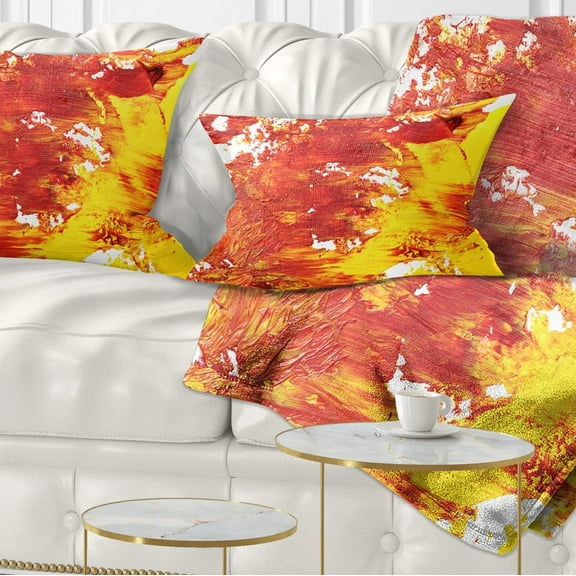 Designart Textured Red and Yellow Art - Abstract Throw Pillow - 12x20