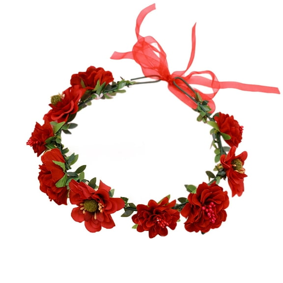 Yoetaun Flower Headbands Women Bride Flower Crown For Wedding Party Supply Floral Garlands Crown Hair Wreath Floral Headbands Red