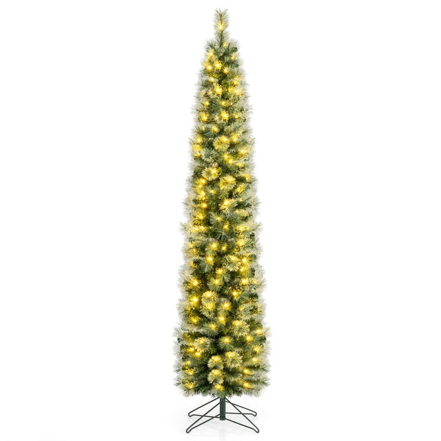 Gymax 7 FT Pre-Lit Pencil Artificial Christmas Tree w/150LED Warm White Lights 8 Modes
