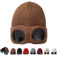 thumbnail image 1 of Gorro unisex con diseño de lente de color sólido, gorro de esquí de punto de invierno 2025 con anteojos integradas, para hombres y mujeres, Café, Talla única, 1 of 1